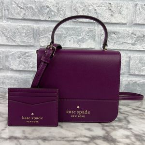 Kate Spade Staci Square Crossbody Handbag Plum Pie & Slim Card Holder Wallet
